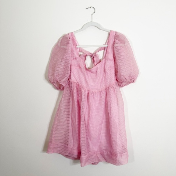 NWT BHLDN X Free People Alaine Pink Mini Dress Puff Sleeves Size 8 - Picture 4 of 6